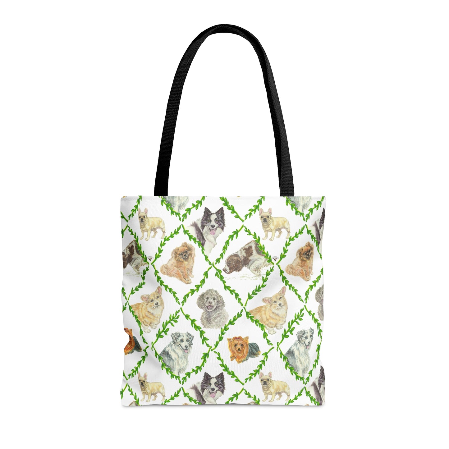 Tote Bag (AOP) - Laurel Dogs_Macro print_Hunter green