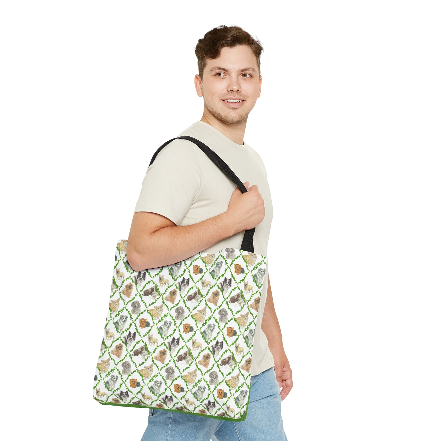 Tote Bag (AOP) - Laurel Dogs_Mini print_Leaf green