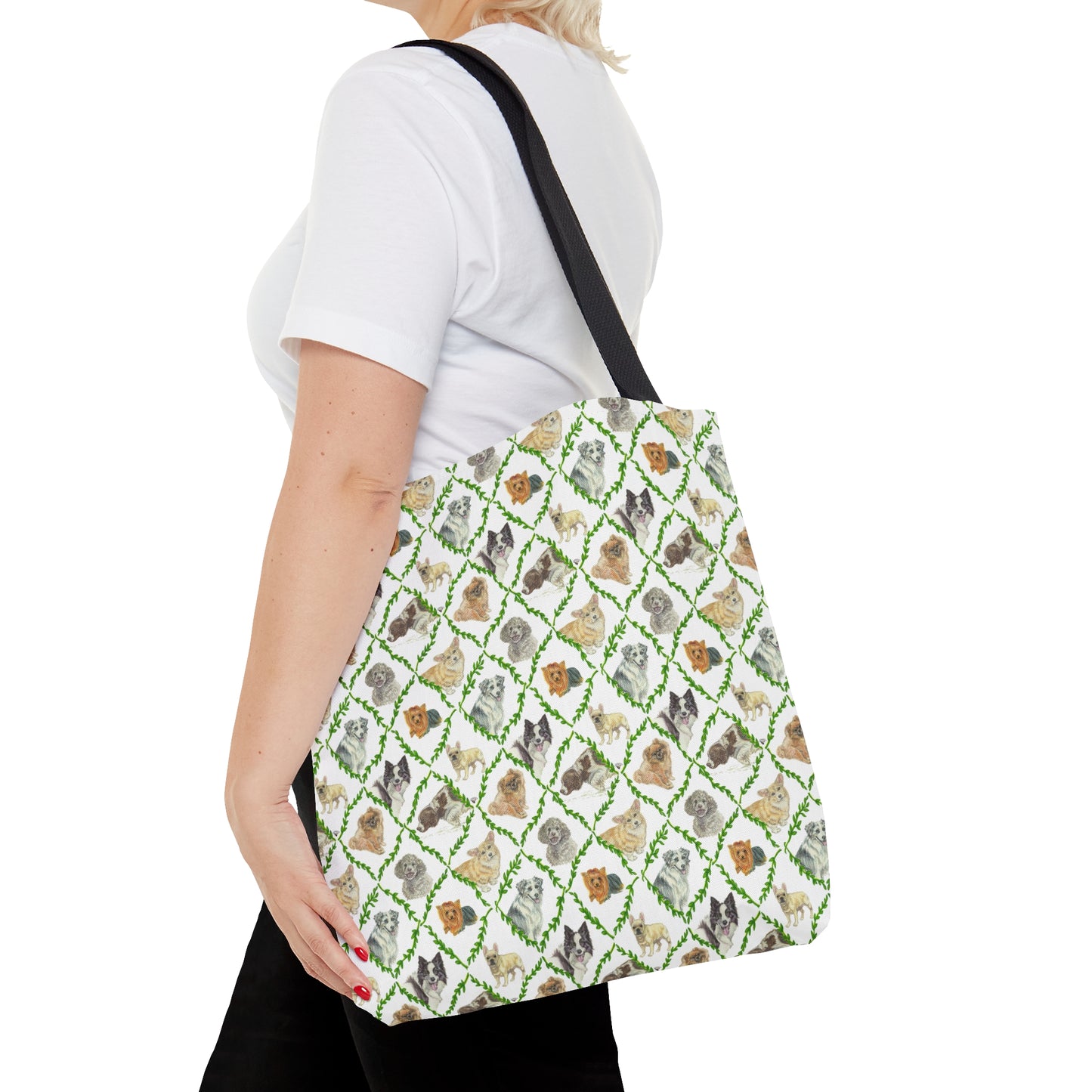 Tote Bag (AOP) - Laurel Dogs_Mini print_Leaf green