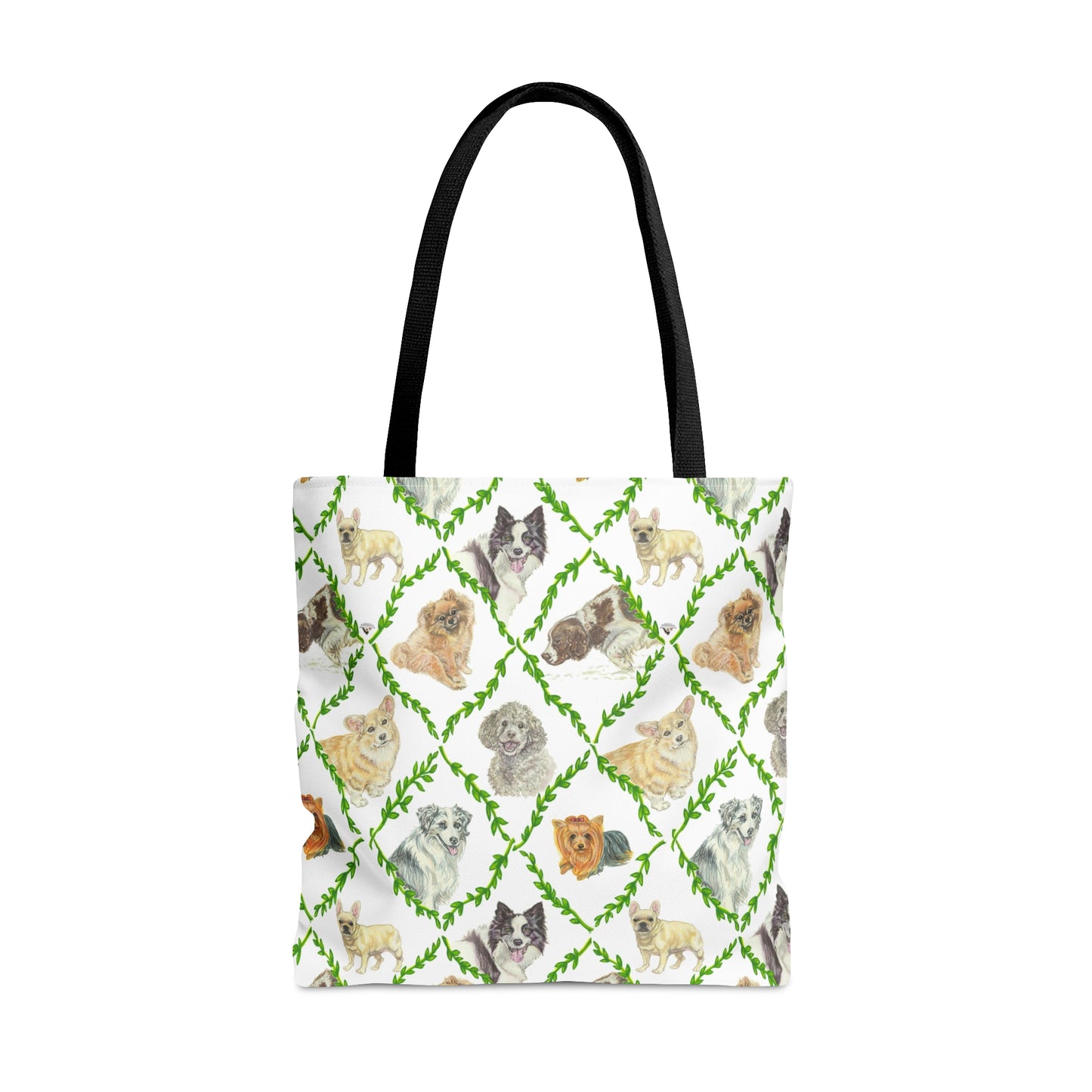 Tote Bag (AOP) - Laurel Dogs_Macro print_Hunter green