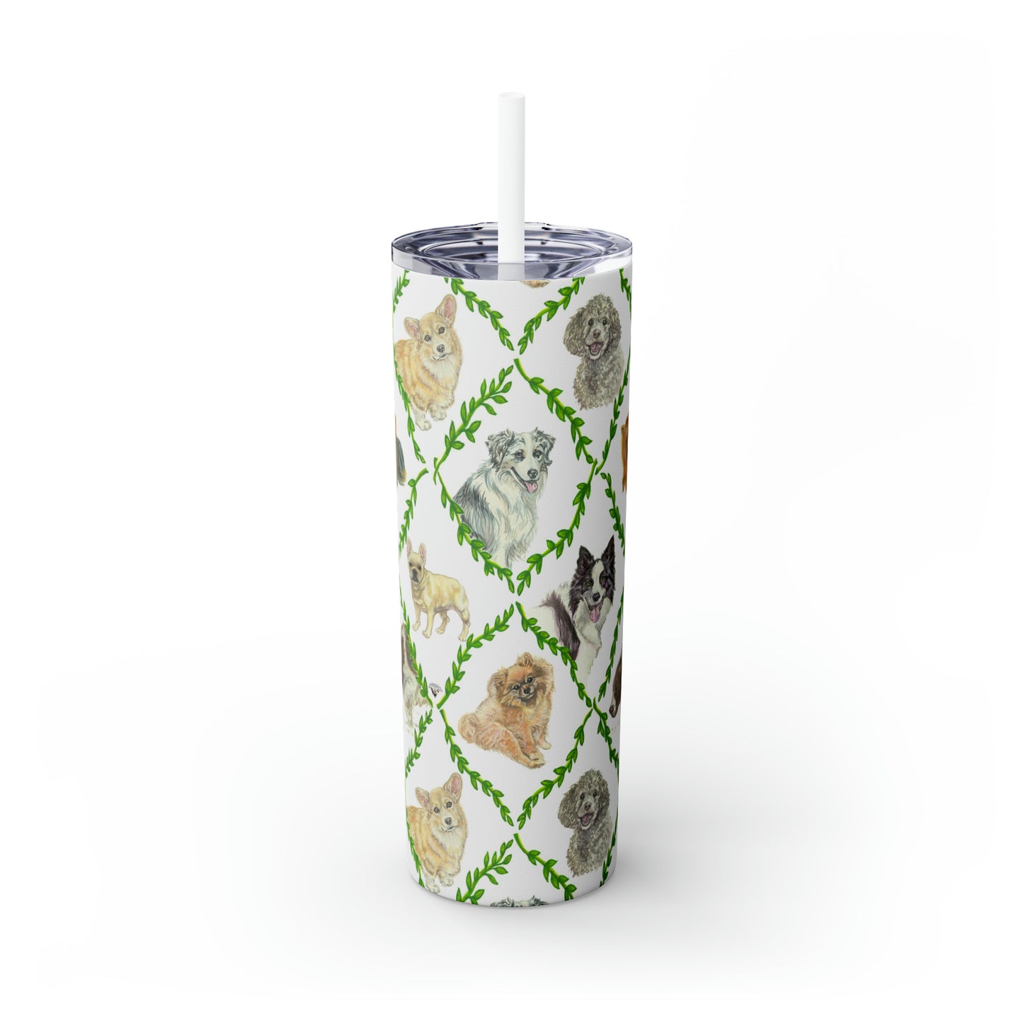 Skinny Tumbler with Straw, 20oz - Laurel Dogs_White