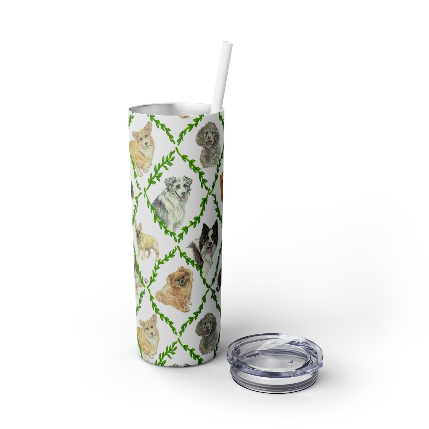 Skinny Tumbler with Straw, 20oz - Laurel Dogs_White