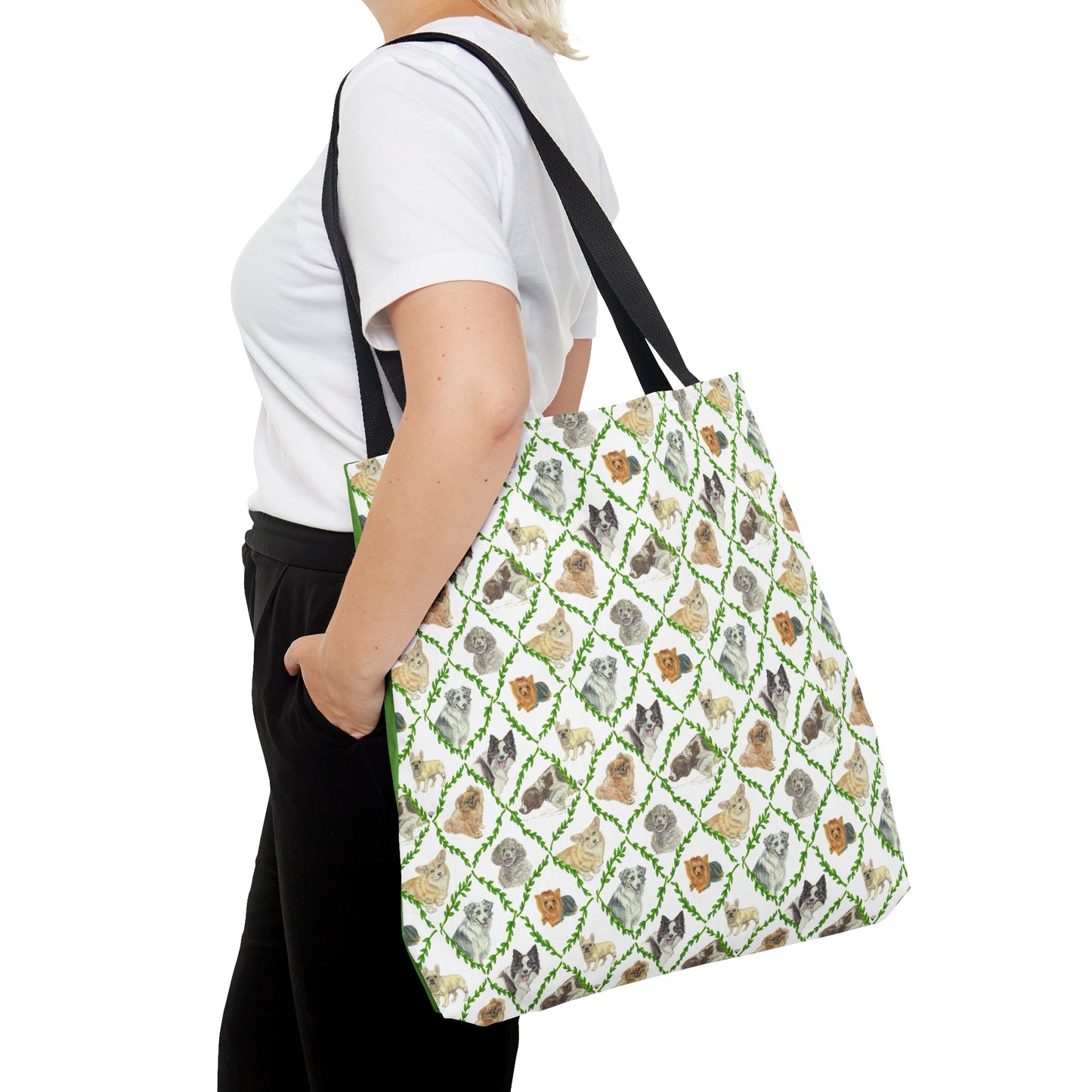 Tote Bag (AOP) - Laurel Dogs_Mini print_Leaf green