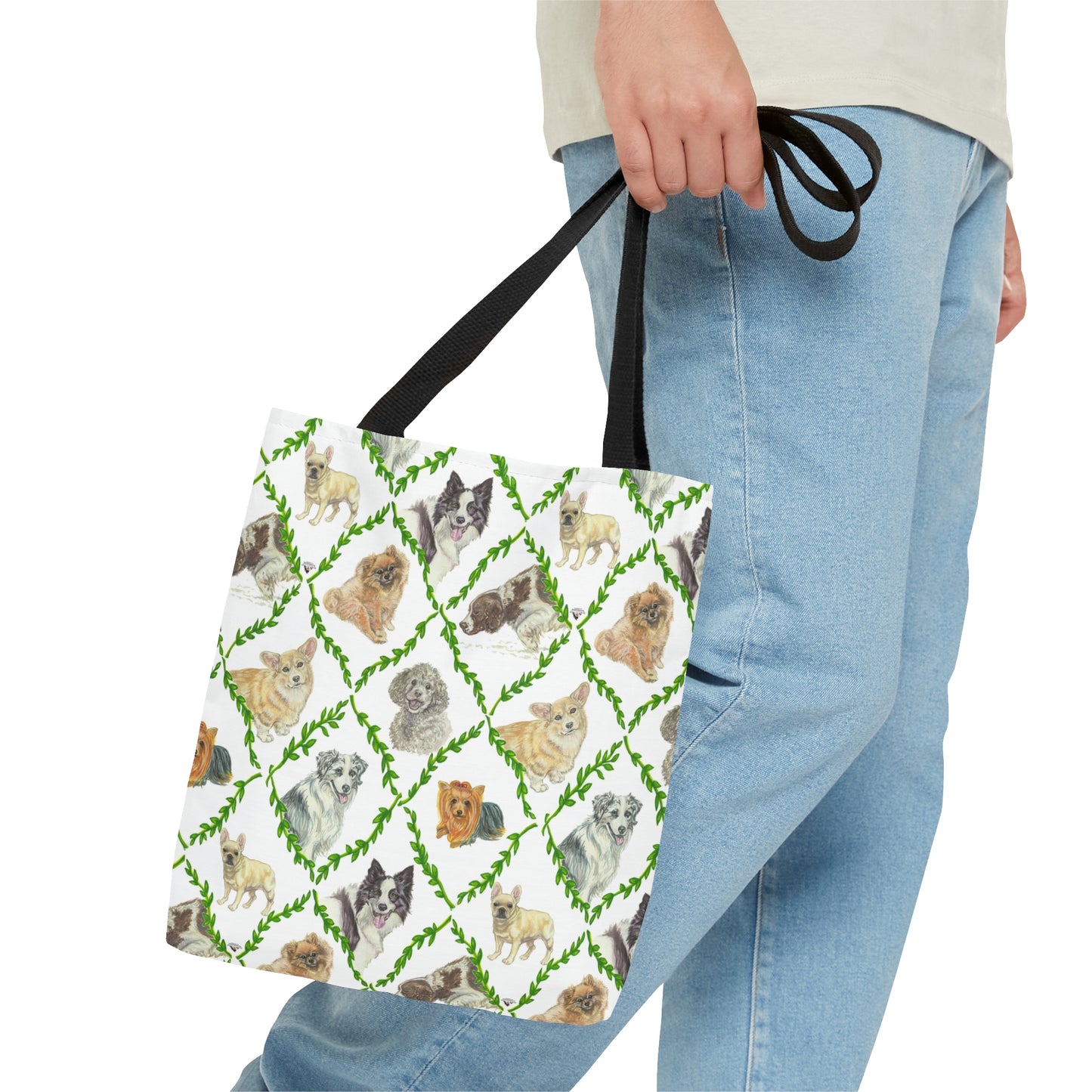 Tote Bag (AOP) - Laurel Dogs_Macro print_Hunter green