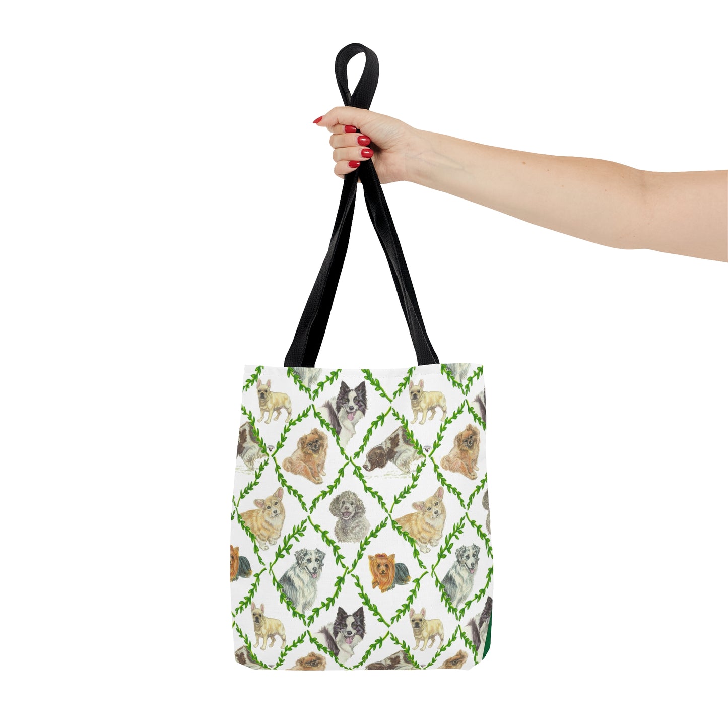 Tote Bag (AOP) - Laurel Dogs_Macro print_Hunter green