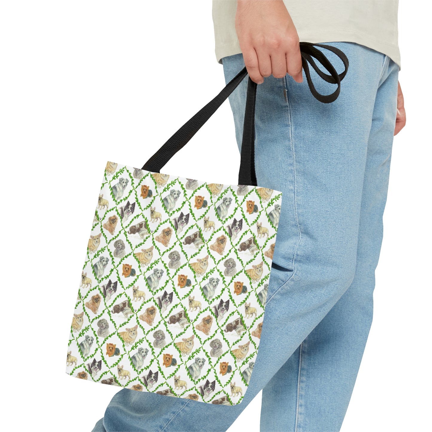 Tote Bag (AOP) - Laurel Dogs_Mini print_Leaf green