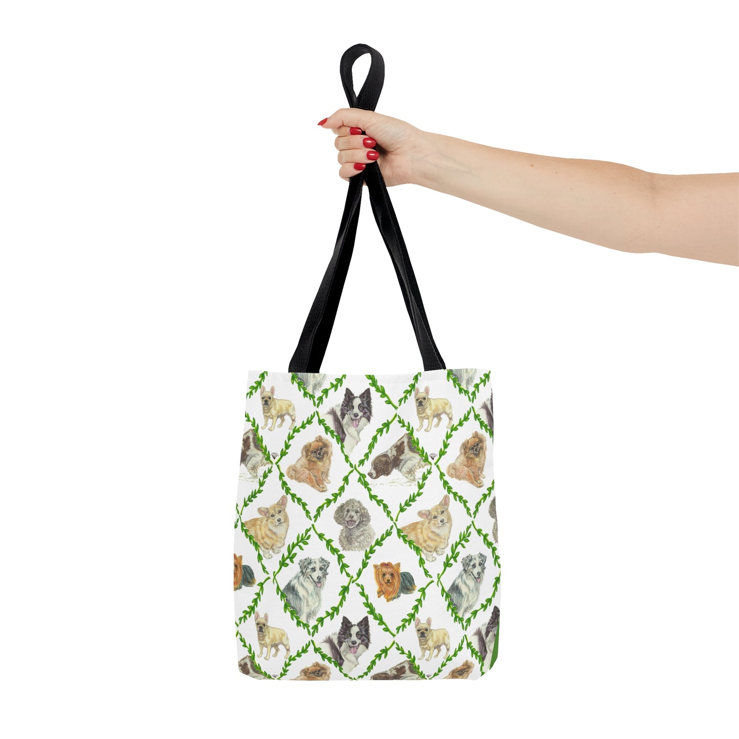 Tote Bag (AOP) - Laurel Dogs_Macro print_Leaf green