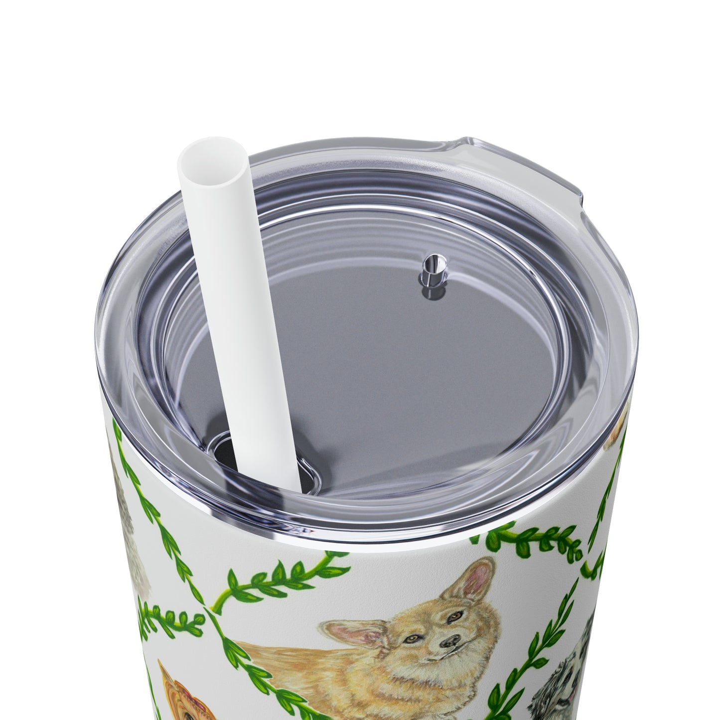 Skinny Tumbler with Straw, 20oz - Laurel Dogs_White