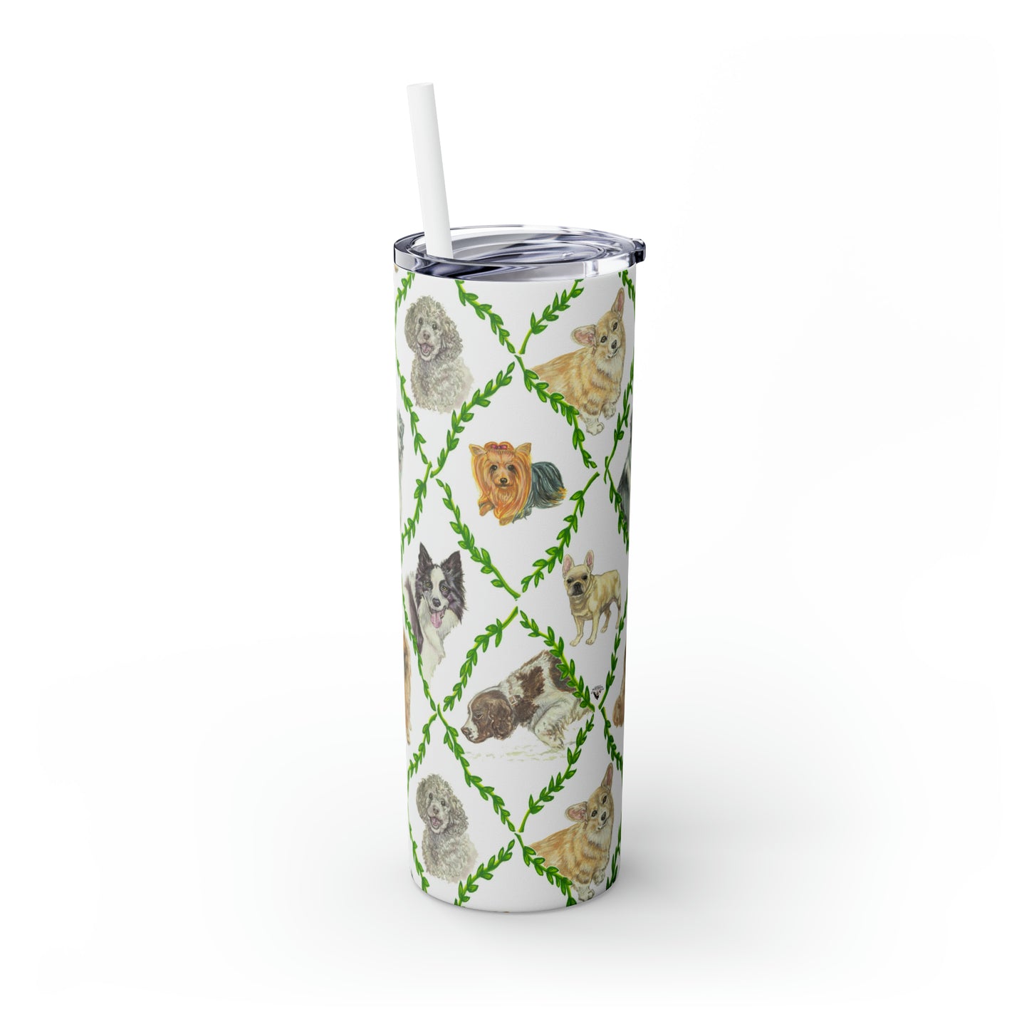 Skinny Tumbler with Straw, 20oz - Laurel Dogs_White