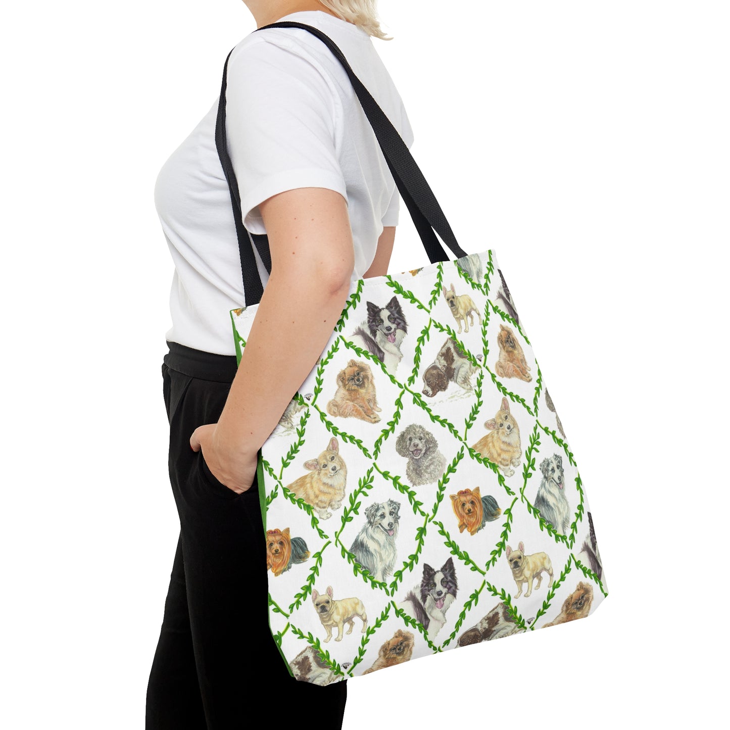 Tote Bag (AOP) - Laurel Dogs_Macro print_Leaf green