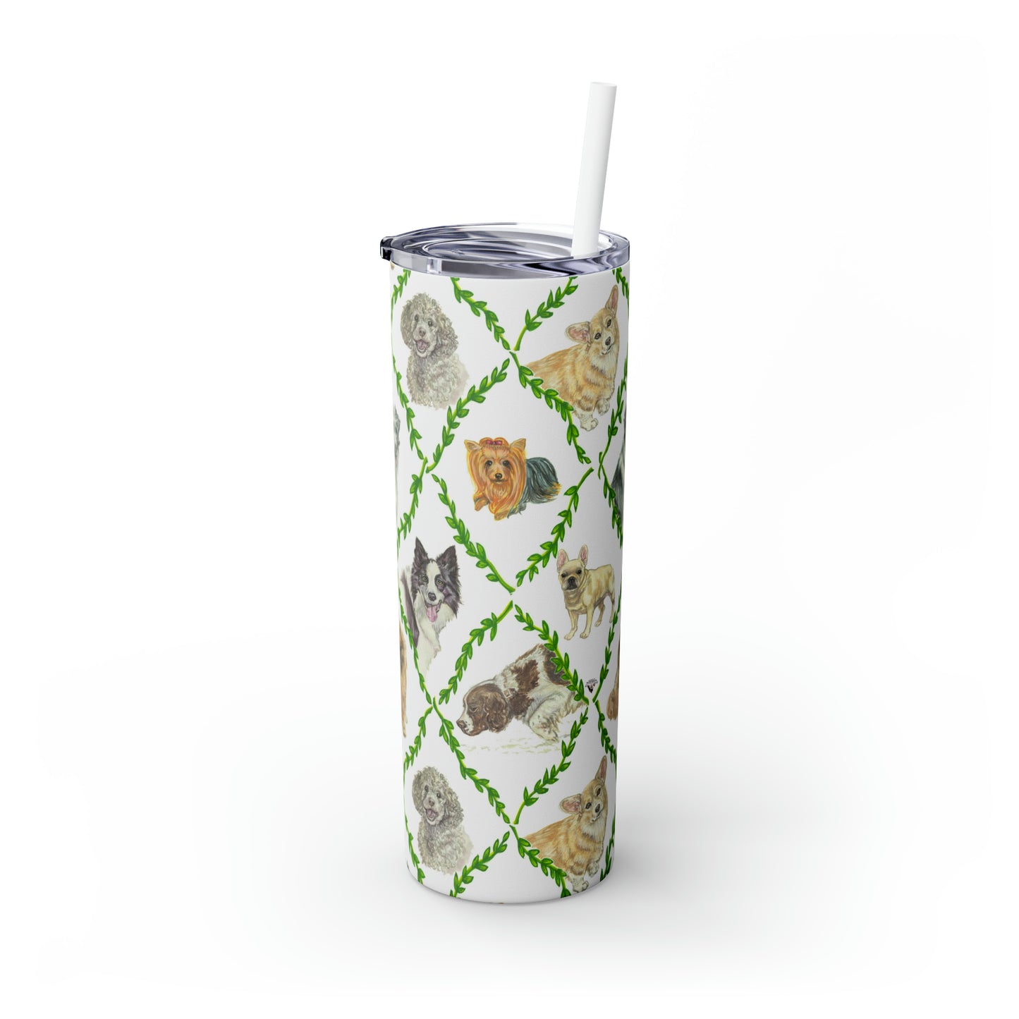 Skinny Tumbler with Straw, 20oz - Laurel Dogs_White