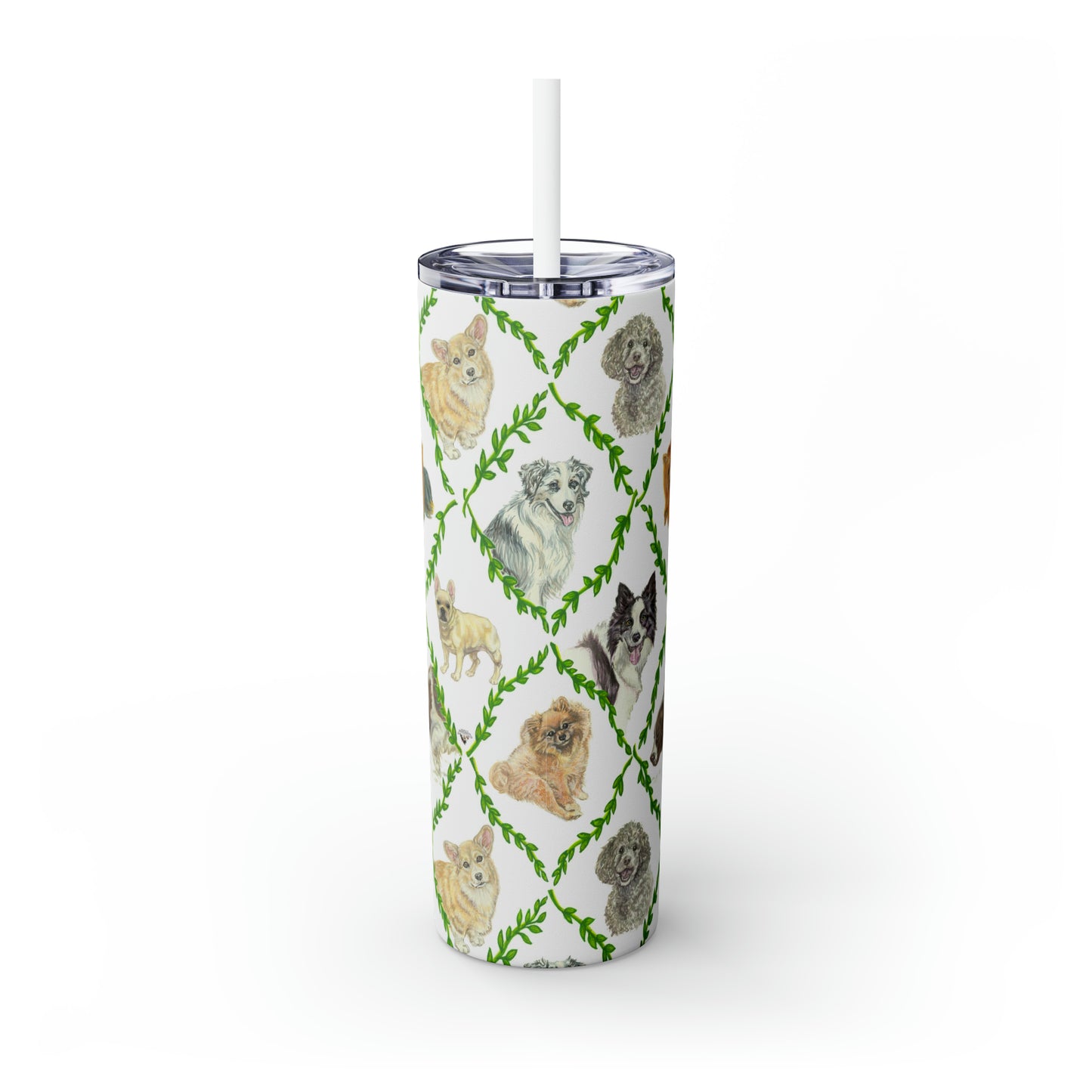 Skinny Tumbler with Straw, 20oz - Laurel Dogs_White