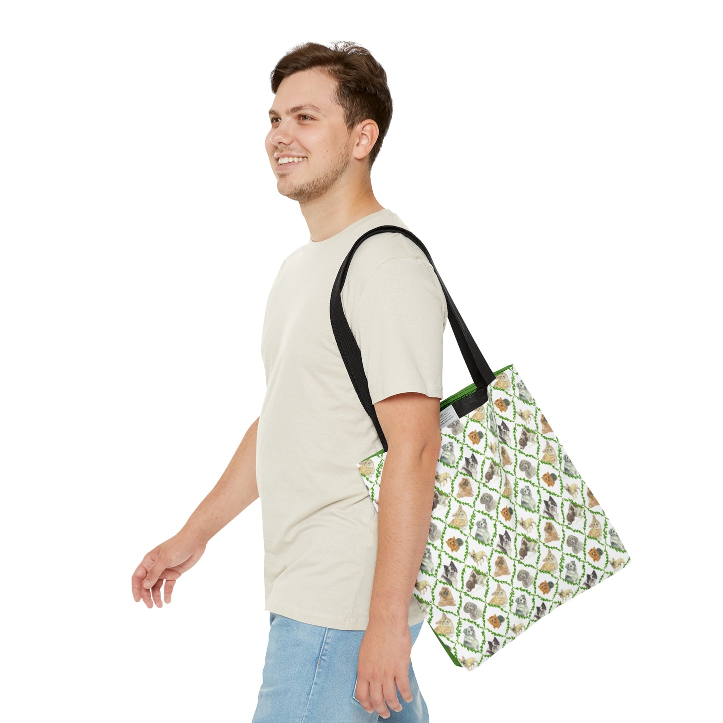 Tote Bag (AOP) - Laurel Dogs_Mini print_Leaf green